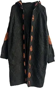[Generic] Womens Long Sleeve Maxi Cardigan Hooded Lightweight Open Front Knitted Sweater Coat Casual Hollow Out Overcoat