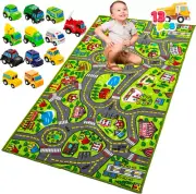 JOYIN Kids City Playmat Rug w/ 12 Pull Back Cars - Durable Carpet Play Mat