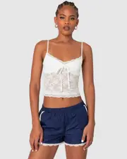 EDIKTED Womens Cami Sheer Lace Tank Top WHITE