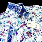 Robert Graham Floral Tropical Geometric White Short Sleeve Sport Shirt Large