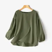 ZANZEA Women's Round Neck Drop Shoulder Lantern Sleeve Loose Casual Solid Blouses