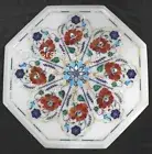 15 Inches Marble Sofa Side Table Semi Precious Stone Inlay Work Bed Side Table
