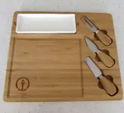 Charcuterie Celtic Cheese Board Bamboo & Ceramic Dish w Tools CB15