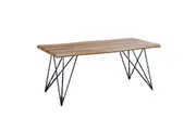 Design Square Wooden Rectangular Kitchen Dining Table 180cm Metal Legs Natural/Black
