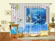 Dolphins Azure Bottom 3D Curtains Blockout Photo Printing Curtains Drape Fabric