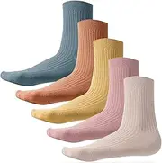 [Dress Cici] Women's 90% Cotton Quarter Crew Socks, Knitting Ribbed, Lightweight (5 Pairs)