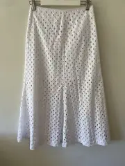 New Tags - SEED HERITAGE Size 8 Or XS White Cotton Broderie Midi Skirt #6