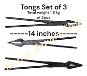 Blacksmith Long Jaw Tongs Set Of 3 Forge Heavy Hammer Anvil Tools Knifemaking