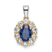 14k Two-Tone 1/2 Ct. Lab Grown Diamond VS/SI+ G+ and Lab Created Blue Sapphire Halo Pendant