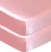 Soft & Silky Satin Crib Sheets for Baby Girl - 2 Pack (52"x28"x8") Fitted for Standard Crib Mattress, Pink