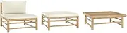 vidaXL Bamboo 3 Piece Garden Lounge Set - Outdoor Seating with Cream White Cushions, Footrest, and Side Table