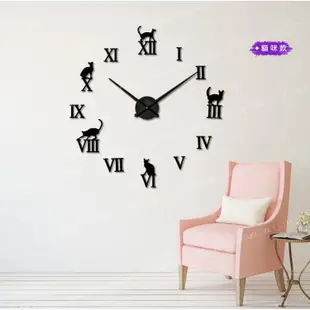 創意掛鐘 DIY大時鐘 羅馬數字 貓咪 時鐘 造型掛鐘 (5.3折)