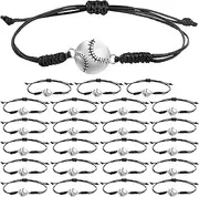 24pcs Baseball Bracelets, Hand Braided Rope Baseball Charm Bracelets Party Favors Adjustable Baseball Jewelry Unisex Sport Bracelet for Girls, Boys, Team, Coaches, Teens, Adults, Medium,