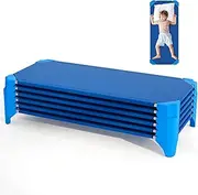 HONEY JOY 6-Pack Stackable Children’s Nap Time Cots, Space-Saving Daycare Cots w/Metal Frame, Oxford Cloth, Portable Toddler Sleeping Beds for Preschool and Kindergarten, No Assembly Required (Blue)