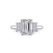 925 Sterling Silver CZ Emerald Cut 3 Stone Engagement Wedding Band Ring Size 6-9