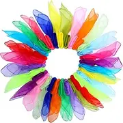 30 Pack Dance Scarves,15 Colors Square Juggling Scarf Props Magic Trick Silk Scarves Music Movement Scarf for Kids to Play with, 24 by 24 Inches