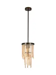 Monsoon 3 Light Small Chandelier Pendant or Close-To-Ceiling Fitting in Bronze with Sepia Glass