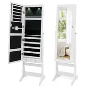 Giantex Freestanding Jewelry Cabinet w/Full-Length Mirror & LED Lights White