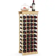Giantex 40 Bottle Timber Wine Rack 10-Tier Wine Bottle Holder Freestanding Wine Display Shelf Cellar Bar, Natural