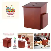 Rich Mahogany Wood Charity Donation & Suggestion Box Office Ballot Box with P...