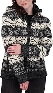 [DEPROC A.C.T.I.V.E] Women's Patchwork Fleece Jacket Knitted Fleece Jacket with Hood Transition Jacket Windbreaker Handmade Nepal Fleece Jacket