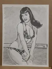 Bettie Page Graphite Pencil Sketch Art Strathmore Drawing Paper 9x12