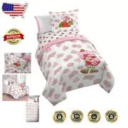 Vibrant Pink Strawberry Shortcake Kids 7-Piece Comforter Set for Full Beds