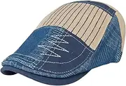 [HIQIU] Flat Cap Men's Flat Cap Barret Cap, Peaked Cap Men's Patchwork Beret Hat Gatsby Newsboy Cap Golfer Hat
