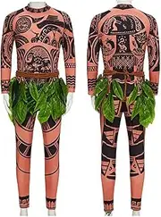 Oispvpes Maui Tattoo Costume Halloween Cosplay Jumpsuit Adult Mens outfit Women dress up S-2XL