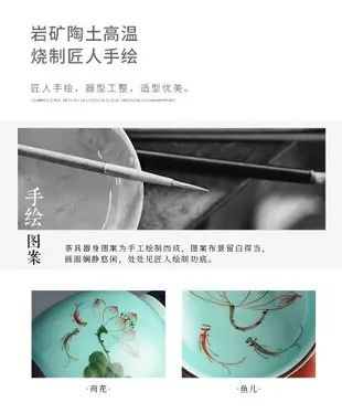 手繪荷花陶瓷茶葉罐醒茶罐手繪中式茶罐普洱復古儲茶罐粗陶茶罐