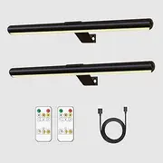 2Pack Wireless Picture Light, 16'' Painting Light with Remote,Recahrgeable Magnetic Timer Art Lamp with Dimmable for Picture Painting Dartboard Gallery Art (Black)