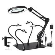 10X Magnifying Glass with Light and Stand, Flexible Magnetic Helping Hands,