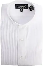 [Gravity Threads] Mens 1/8 inches Pleat Tuxedo Dress Button Down Shirt, 32/33 S White