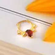 16G 18k Gold Nose,Natural Garnet Or Real Diamond Septum Daith Ring