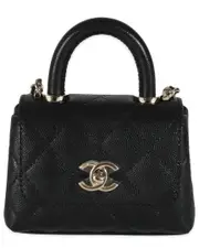 Chanel Black Quilted Leather Coco Top Handle Clutch With Chain Handbag (Authentic Pre-Loved)