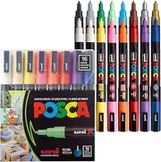 Posca PXPC3M16A Acrylic Paint Marker Set, Fine, Assorted
