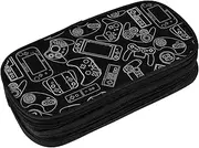 Video Game Controller Background Pencil Case Big Capacity Multi Compartment Stationery Box Gaming Gadgets Pencil Pouch Holder Desk Organizer for School Office Home, Black