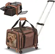 Cat Carrier with Wheels,2 Sides Expandable Rolling Cat Dog Carrier with Upgraded Wheels and Telescopic Handle,Pet Travel Carrier for Medium Cat Dog