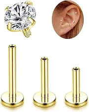 [Sanfenly] 16G G23 Titanium Tragus Conch Helix Piercing Jewelry 6mm 8mm 10mm - Internally Threaded Flat Back Stud Cartilage Earrings Hypoallergenic Forward Earlobe Monroe Labret Tragus Piercing Jewelry
