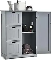 Giantex Bathroom Floor Cabinet, Freestanding Side Storage Cabinet w/ 3 Drawers & 1 Cupboard, 1 Adjustable Shelf, Wooden Entryway Storage Unit Organizer for Home Office (Grey, 3 Drawers)