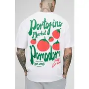 Mens White Tall Tomato Graphic Oversized T-Shirt