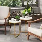2PCS High Side End Sofa Table Nesting Drink Coffee Table w/ Unique V-shaped Base