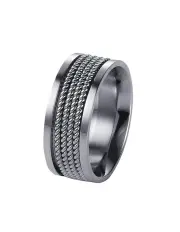[Cudworth] Polished Stainless With Steel Corded Beads Ring in Silver