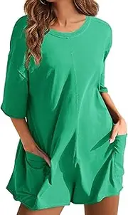 [VEVESMUNDO] Women's Summer Dungarees Short Baggy Loose Casual Wide Leg Jumpsuit Dungarees Jumpsuits with Pockets Size 36 38 40 42 44
