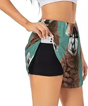 [GaxfjRu] Alpaca Llama Print Women's Running Shorts High Waisted Running Shorts Pocket Sporty Gym Elastic Short