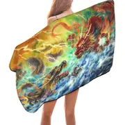 Cool Fantasy Fire vs Water Encountering Dragons Microfiber Beach Towel