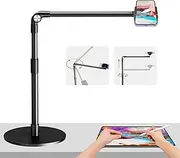 elitehood Overhead Phone Mount with Heavy Duty Base, Height Adjustable Phone Stand for Filming, 38cm Long Arm iPhone Holder for Video Recording, Overhead Tripod for iPhone 15 14 13, Android Cell Phone