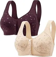 [Generic] Underwire Padded Bras for Women Bra Vest Comfort Printed Button Front Plus-Size Underwear 2PC Women's Sports Bra Girls (D, 80B)