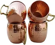 Aakrati Handicrafts Moscow Mule Mug Set Of 4- Handmade Of Pure Copper, Brass Handle Hammered/Cup. (4)