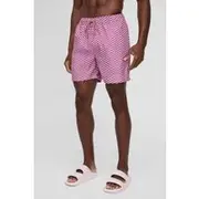 Mens Pink Mid Length Checkerboard Swim Short